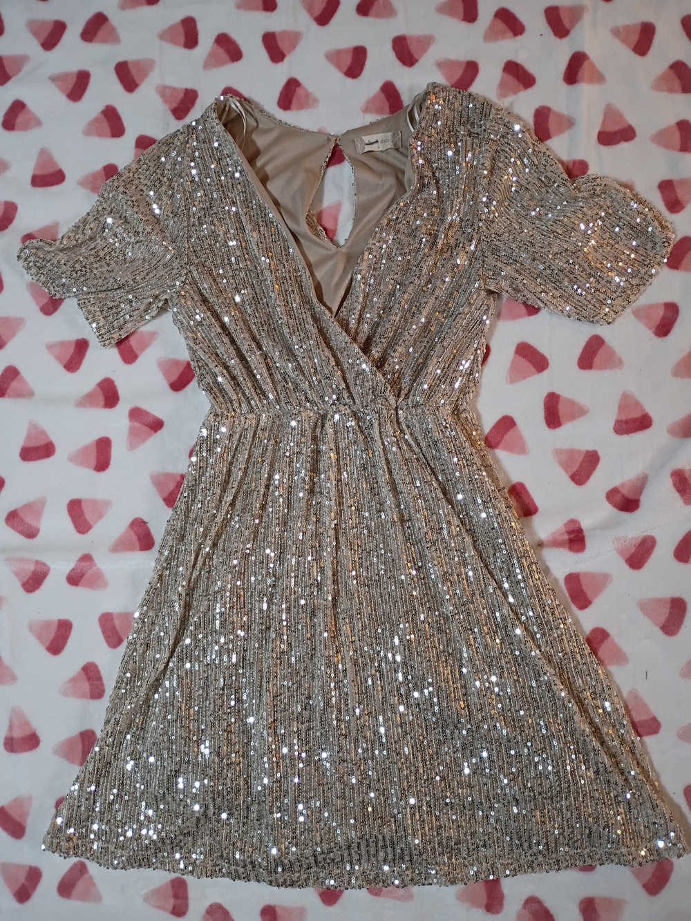 Women's Sparkle Sequin Wrap Dress in Champagne